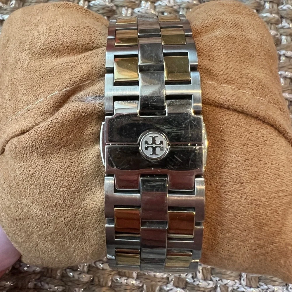 Tory Burch cream dial two tone date steel quartz women’s watch jewelry TRB1014